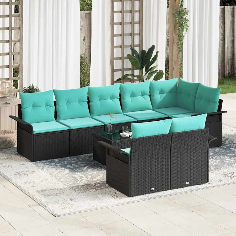 Ensemble de canapé de jardin avec coussin 9 pcs Noir polyrotin