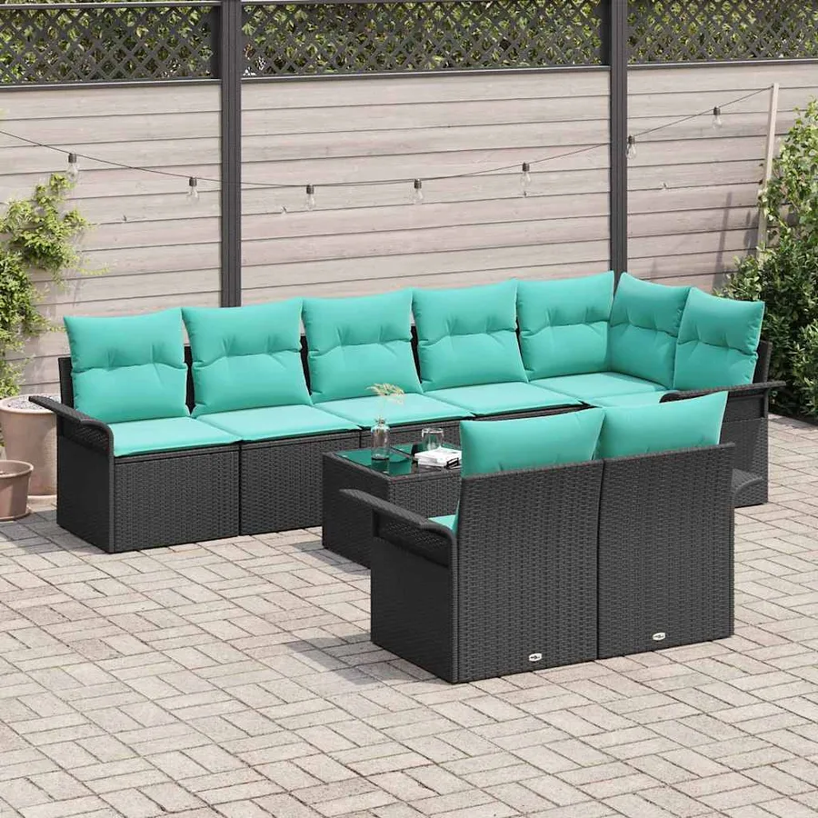 Ensemble de canapé de jardin avec coussin 9 pcs Noir polyrotin - 3