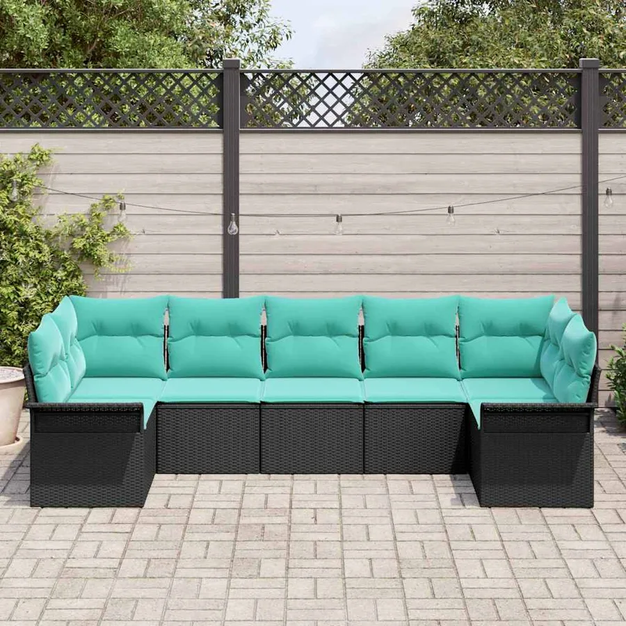Ensemble de canapé de jardin avec coussin 7 pcs Noir Poly rotin - 3