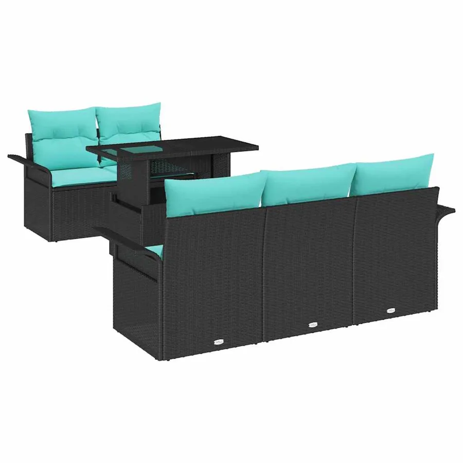 Ensemble de canapé de jardin avec coussin 6 pcs Noir polyrotin - 2