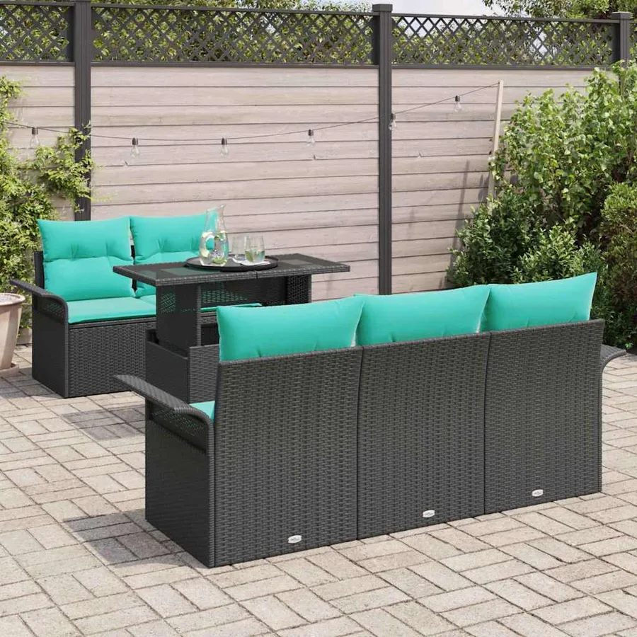 Ensemble de canapé de jardin avec coussin 6 pcs Noir polyrotin - 3