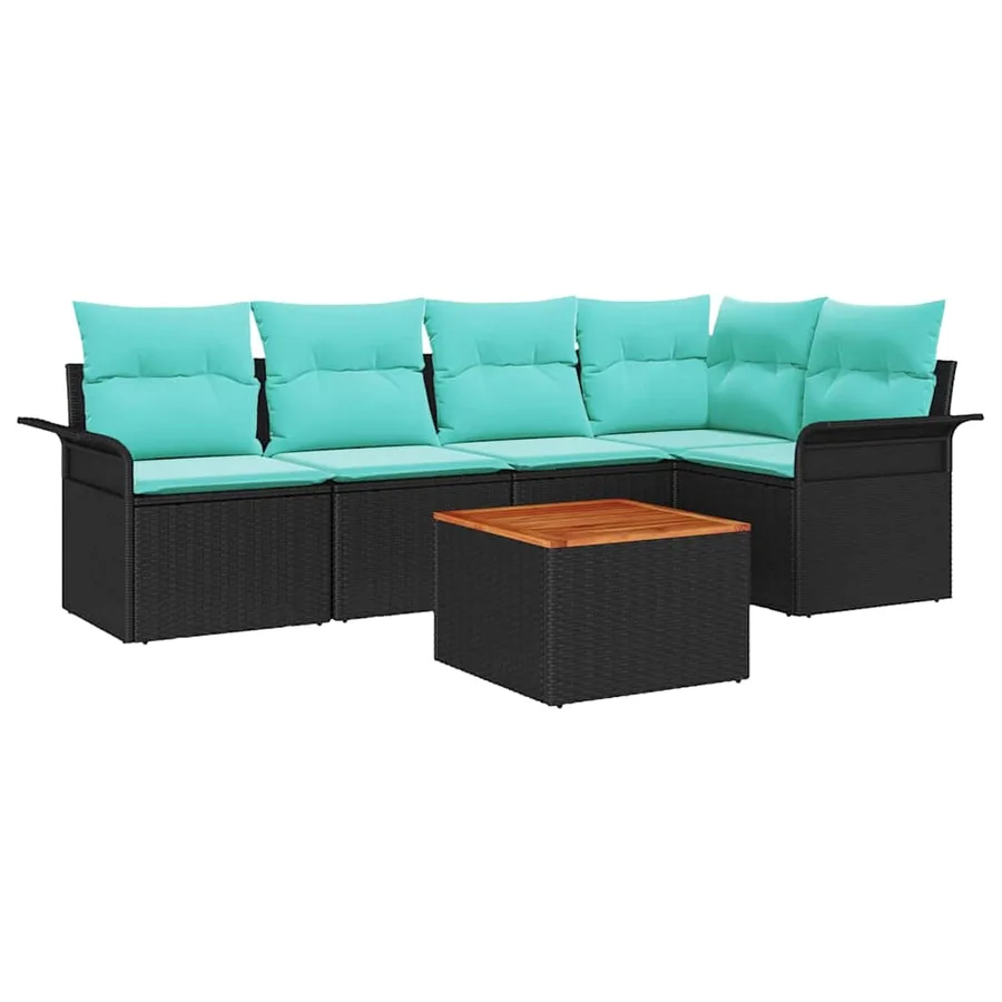 Ensemble de canapé de jardin avec coussin 6 pcs Noir polyrotin - 2