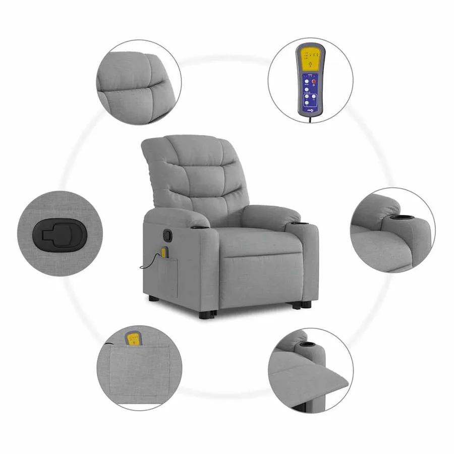 Fauteuil de massage inclinable Gris clair Tissu - 8