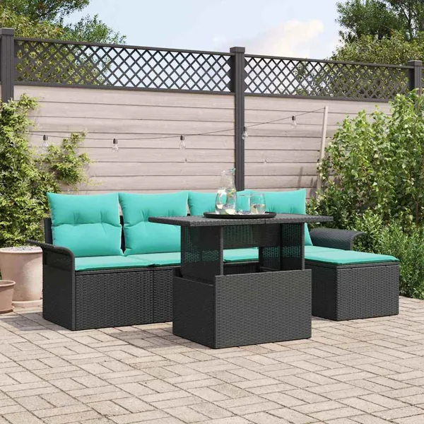 Ensemble de canapé de jardin avec coussin 6 pcs Noir Poly rotin