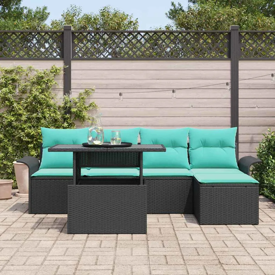 Ensemble de canapé de jardin avec coussin 6 pcs Noir Poly rotin - 3