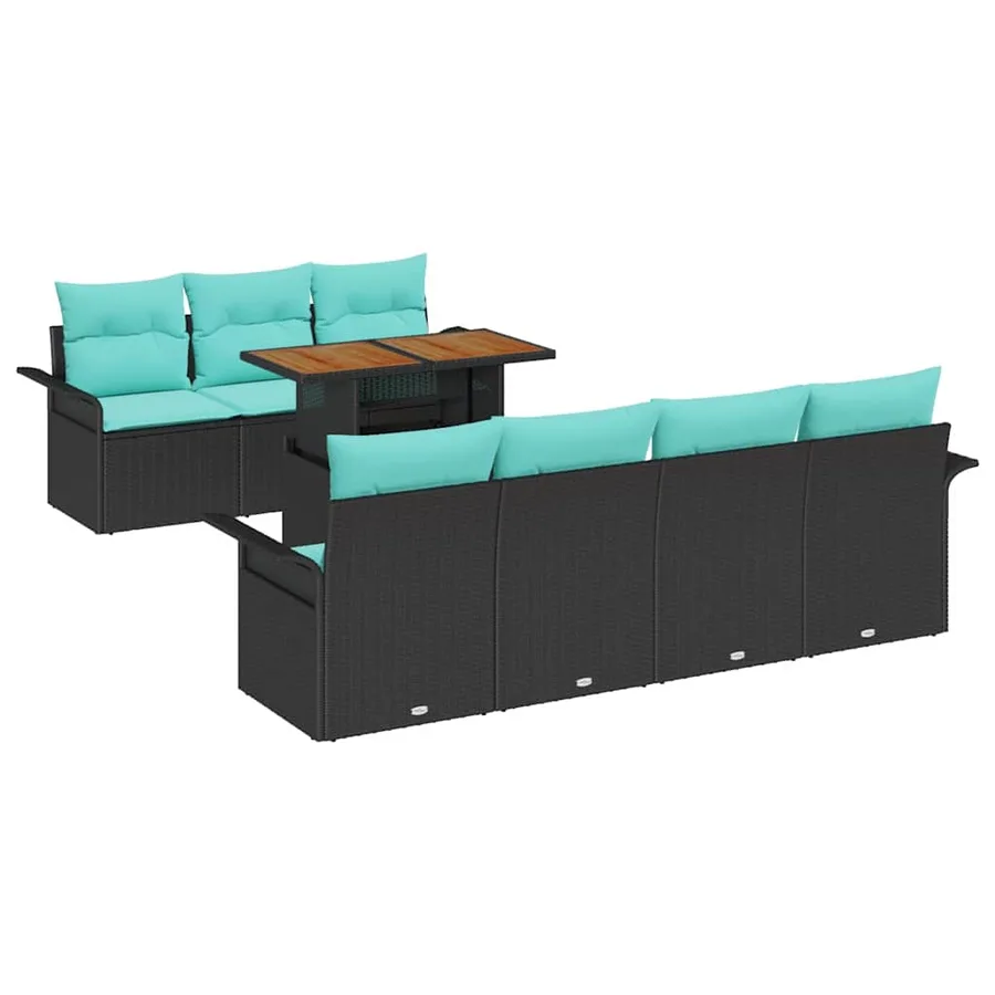 Ensemble de canapé de jardin 8 pcs Noir Poly rotin - 2