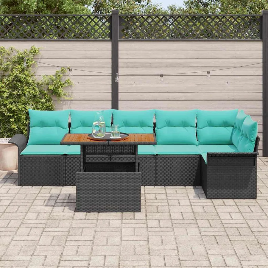 Ensemble de canapé de jardin 7 pcs Noir Poly rotin - 3