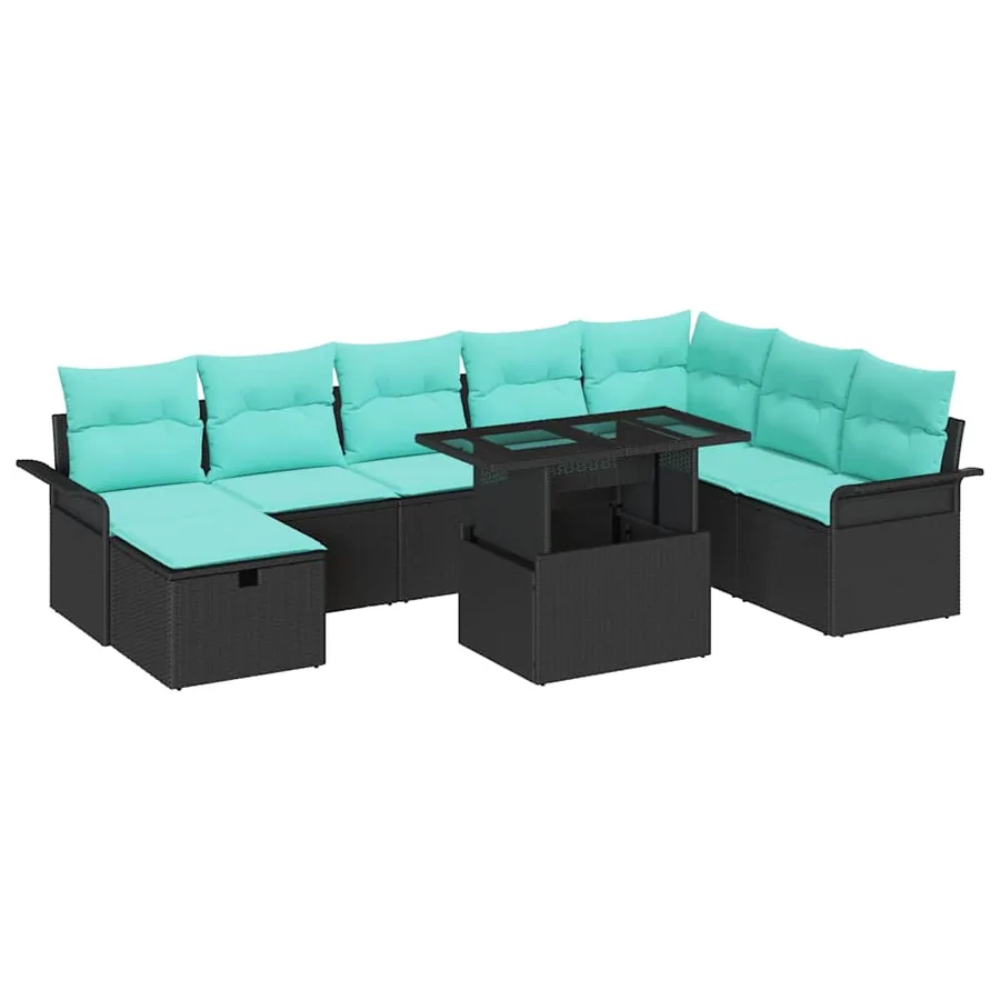 Ensemble de canapé de jardin avec coussin 9 pcs Noir Poly rotin - 2