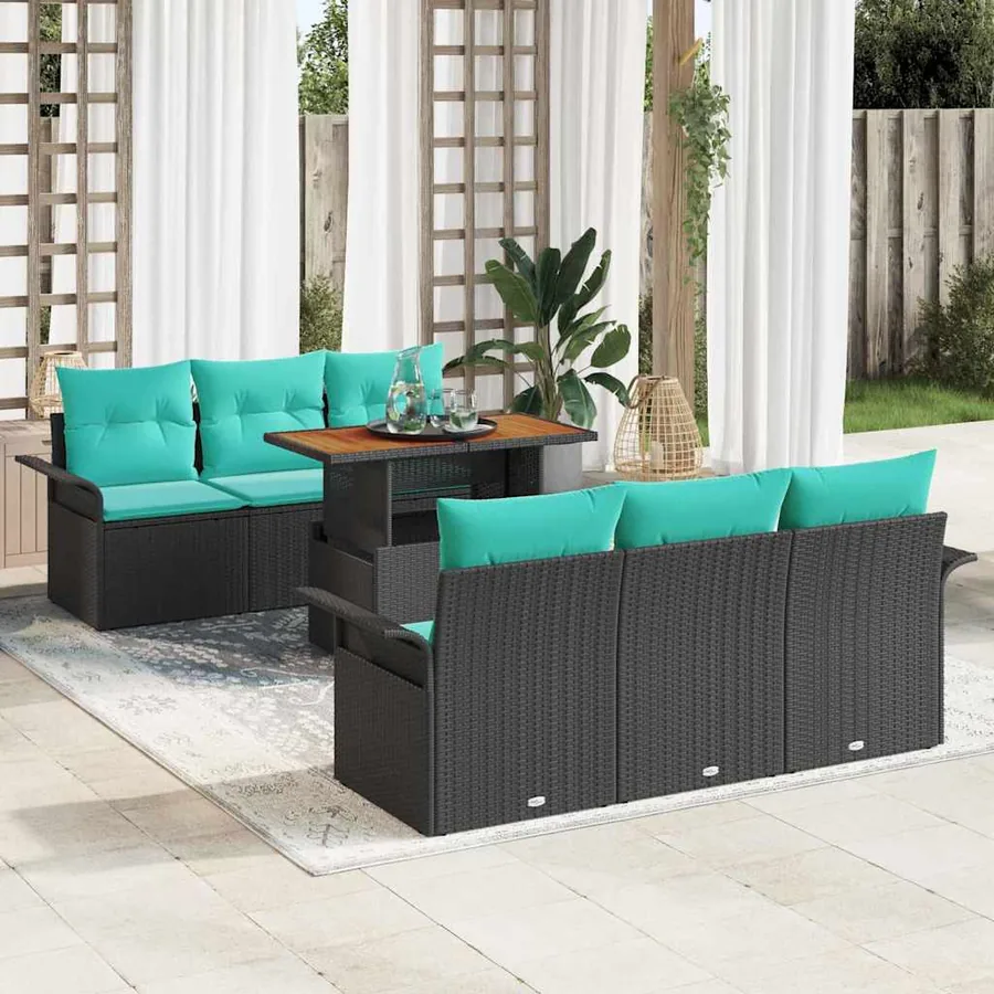 Ensemble de canapé de jardin 7 pcs Noir Poly rotin