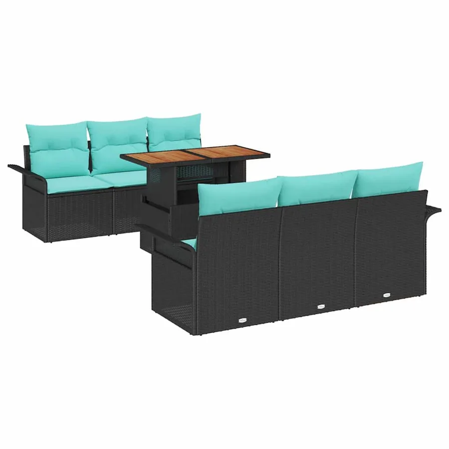 Ensemble de canapé de jardin 7 pcs Noir Poly rotin - 2