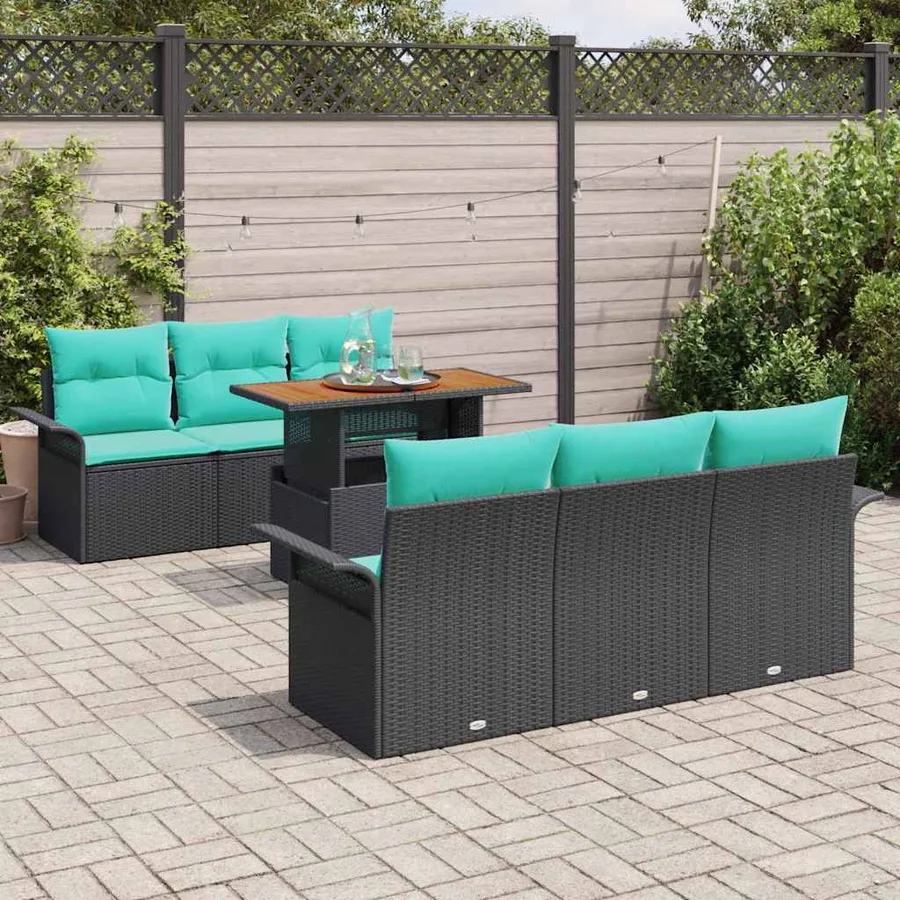 Ensemble de canapé de jardin 7 pcs Noir Poly rotin - 3