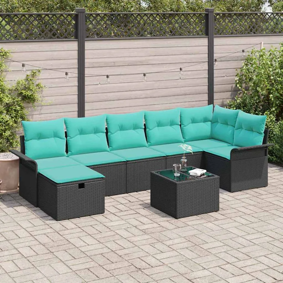 Ensemble de canapé de jardin avec coussin 8 pcs Noir Poly rotin