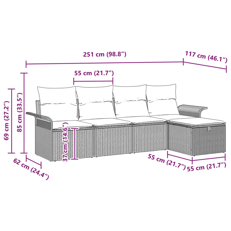 Ensemble de canapé de jardin avec coussin 5 pcs Poly rotin - 12
