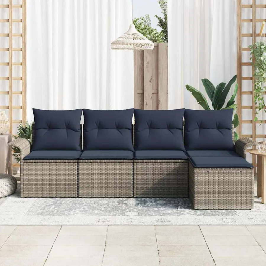 Ensemble de canapé de jardin avec stockage 5 pcs Gris polyrotin - 3