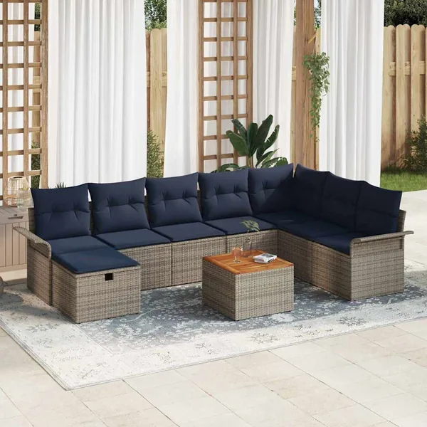 Ensemble de canapé de jardin avec coussin 9 pcs Gris Poly rotin