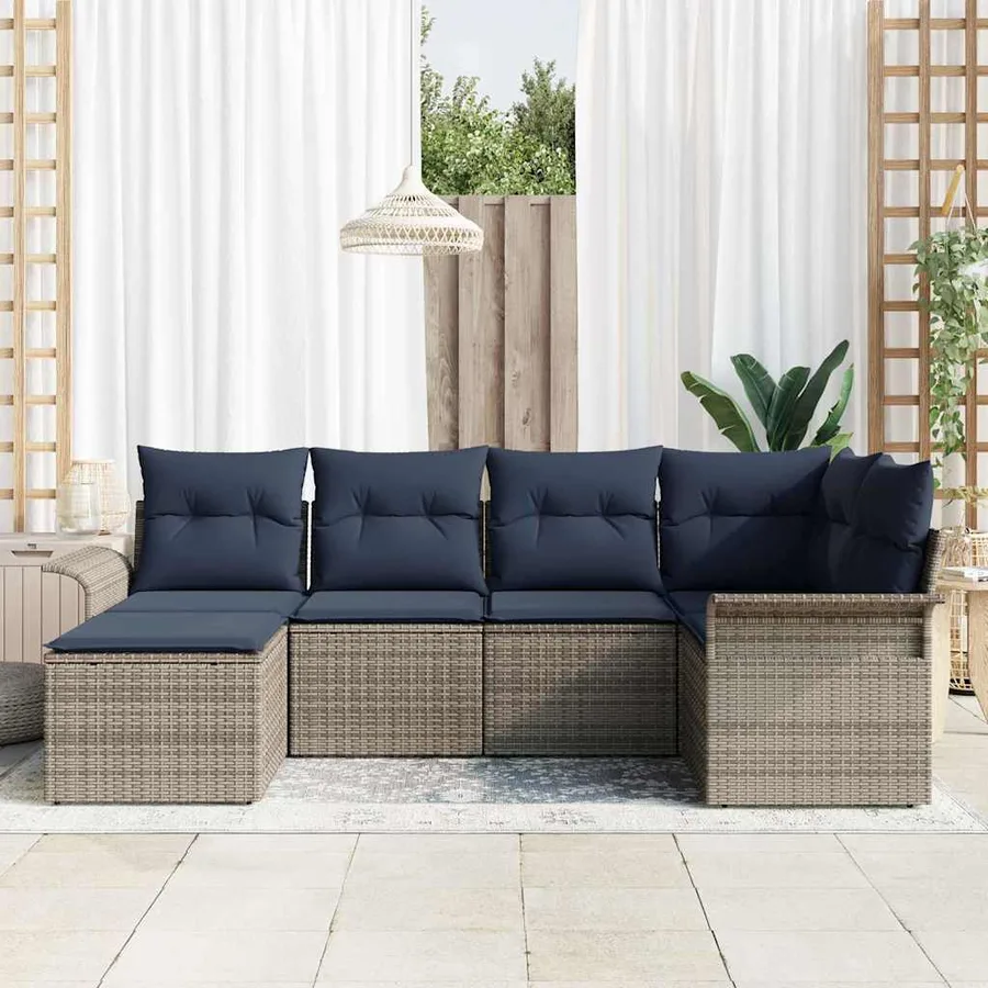 Ensemble de canapé de jardin avec stockage 6 pcs Gris polyrotin - 3