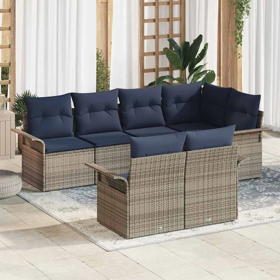 Ensemble de canapé de jardin avec coussin 7 pcs Gris Poly rotin