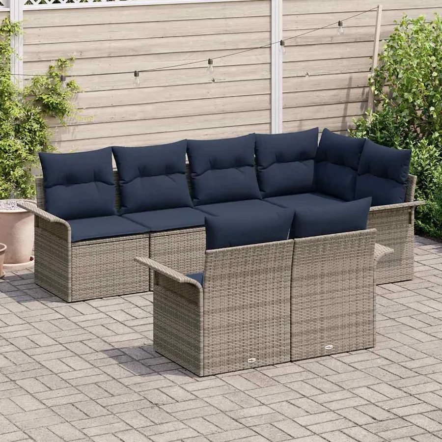 Ensemble de canapé de jardin avec coussin 7 pcs Gris Poly rotin - 3
