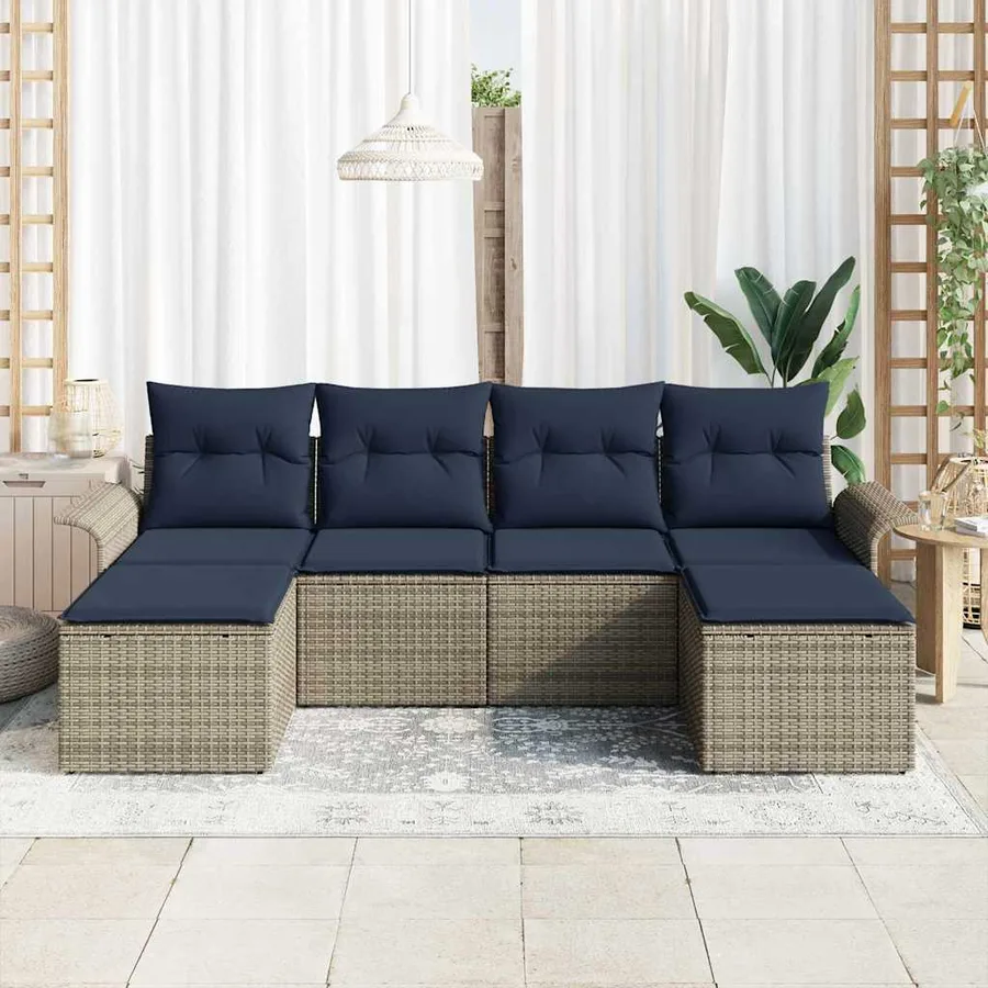 Ensemble de canapé de jardin avec coussin 6 pcs Gris Poly rotin - 3