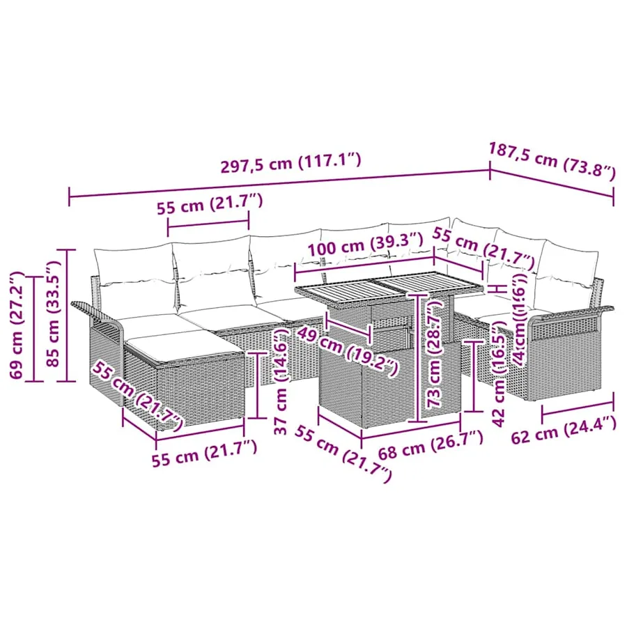 Ensemble de canapé de jardin 9 pcs Gris Poly rotin - 17