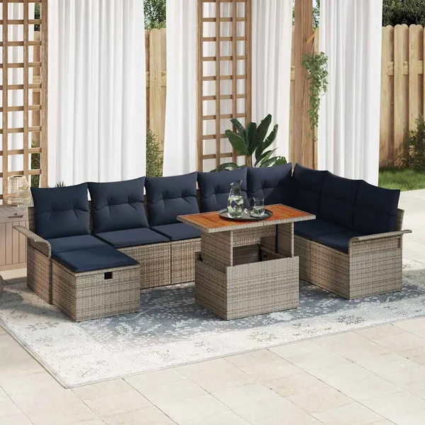 Ensemble de canapé de jardin 9 pcs Gris polyrotin