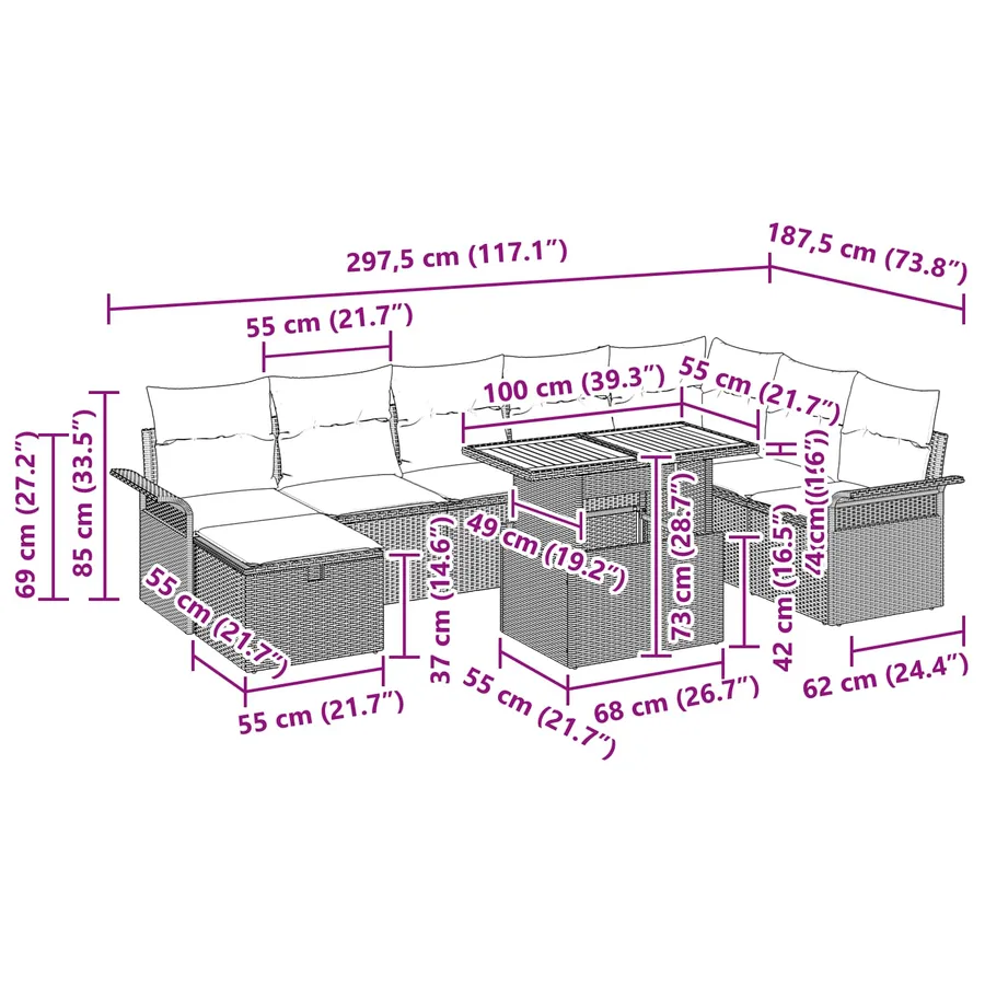 Ensemble de canapé de jardin 9 pcs Gris polyrotin - 17