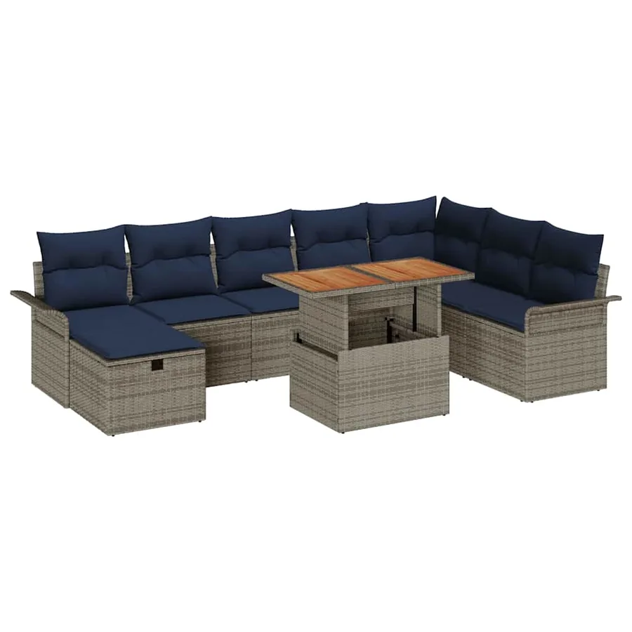 Ensemble de canapé de jardin 9 pcs Gris polyrotin - 2