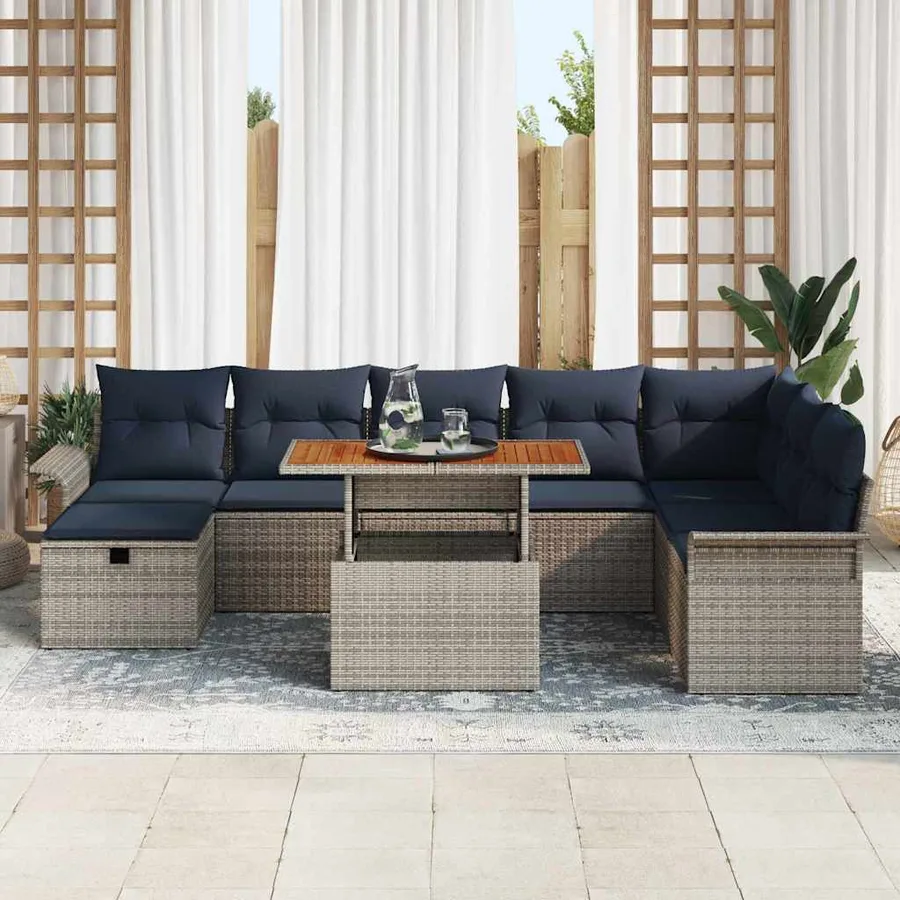 Ensemble de canapé de jardin 9 pcs Gris polyrotin - 3