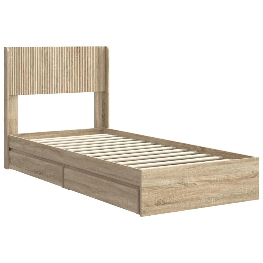 Cadre de lit avec rangement et tête de lit Chêne Sonoma - 4