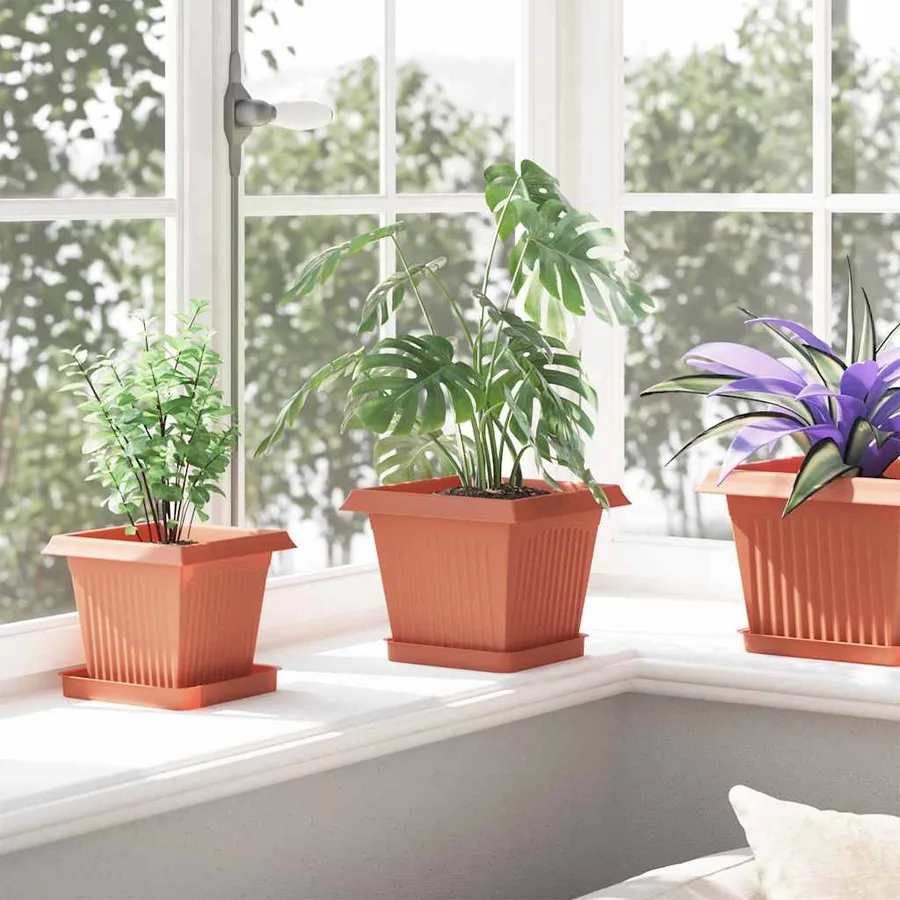Plateau carré à fleurs 6 pcs Rouge brique 15 x 15 x 2 cm - 4