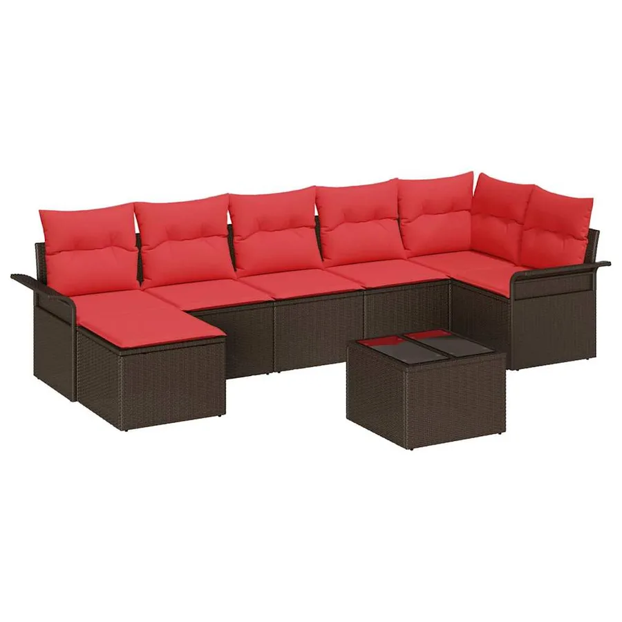 Ensemble de canapé de jardin 8 pcs Marron polyrotin - 2