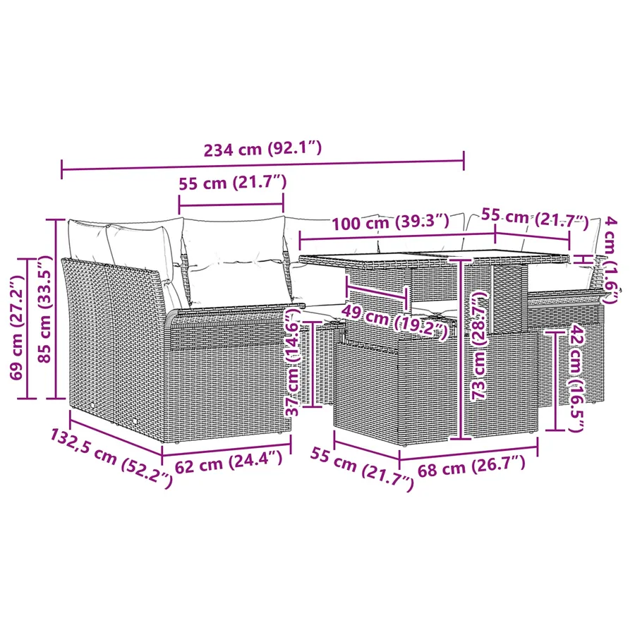 Ensemble de canapé de jardin 7 pcs Marron Poly Rattan - 15