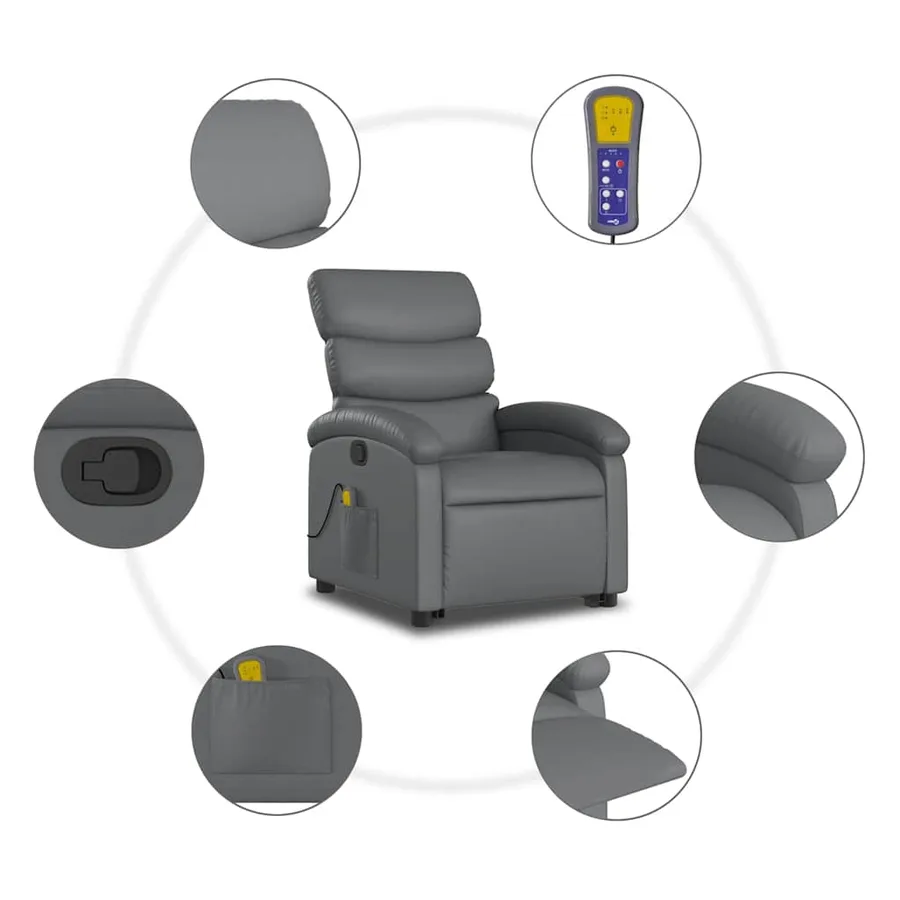 Fauteuil inclinable de massage Gris Similicuir - 8