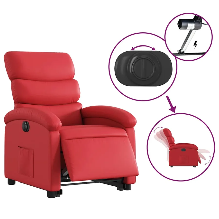 Fauteuil inclinable électrique rouge similicuir - 6