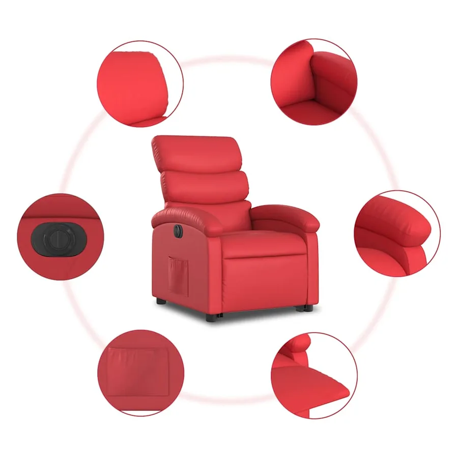 Fauteuil inclinable électrique rouge similicuir - 8