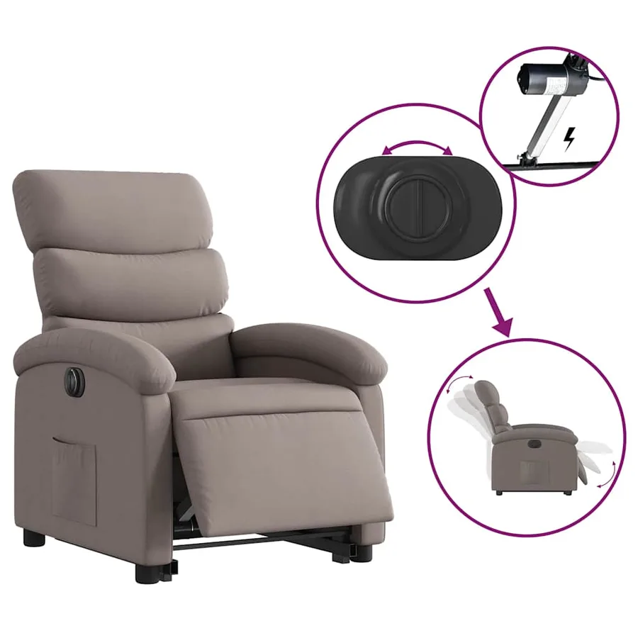 Fauteuil inclinable électrique taupe tissu - 8