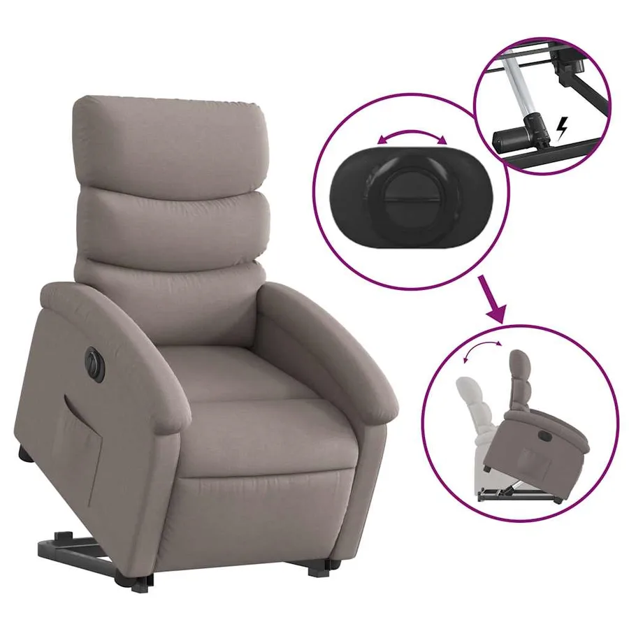 Fauteuil inclinable électrique taupe tissu - 9