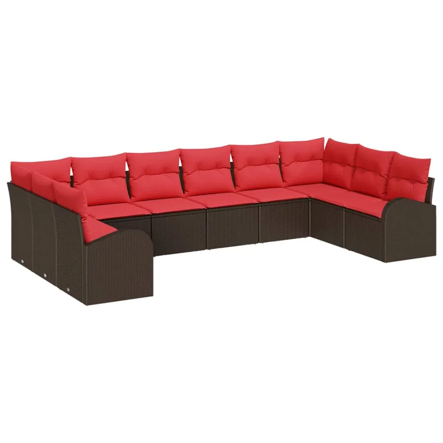 Ensemble de Canapés avec coussin 10 pcs Marron polyrotin - 2