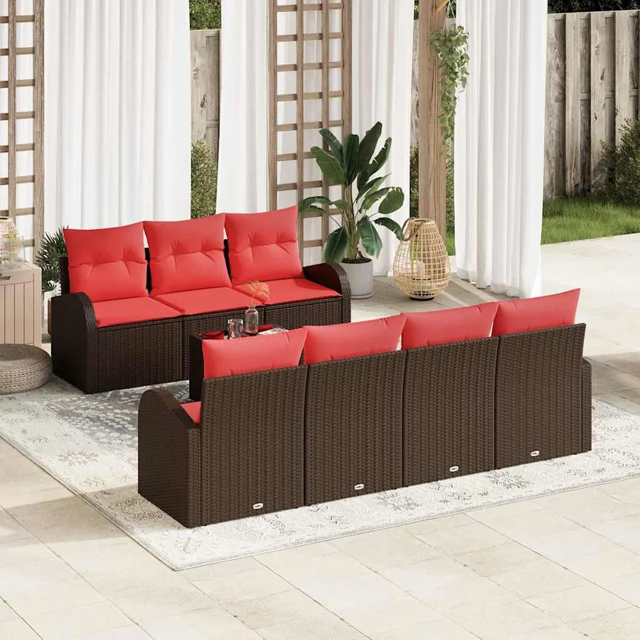 Ensemble de Canapés 8 pcs Marron et rouge Polyester