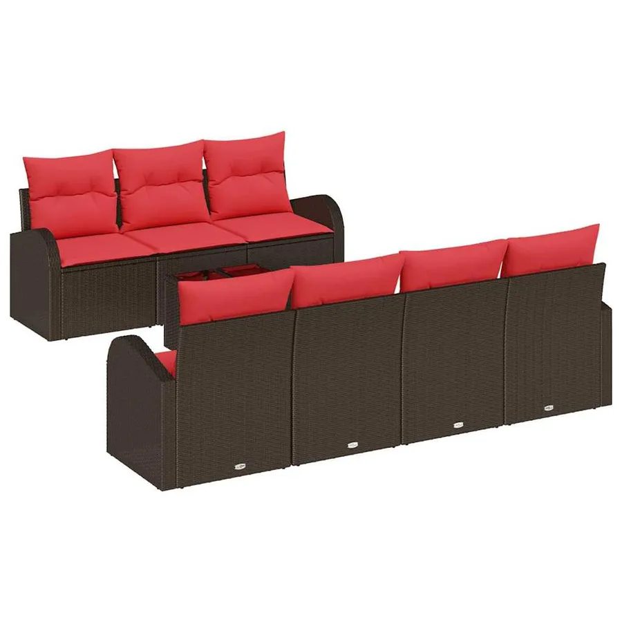 Ensemble de Canapés 8 pcs Marron et rouge Polyester - 2