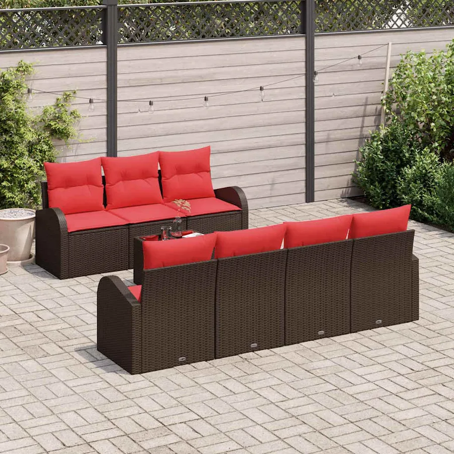 Ensemble de Canapés 8 pcs Marron et rouge Polyester - 3