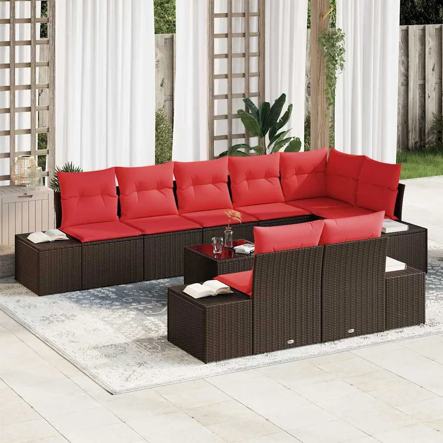 Ensemble de canapé de jardin 9 pcs Marron polyrotin