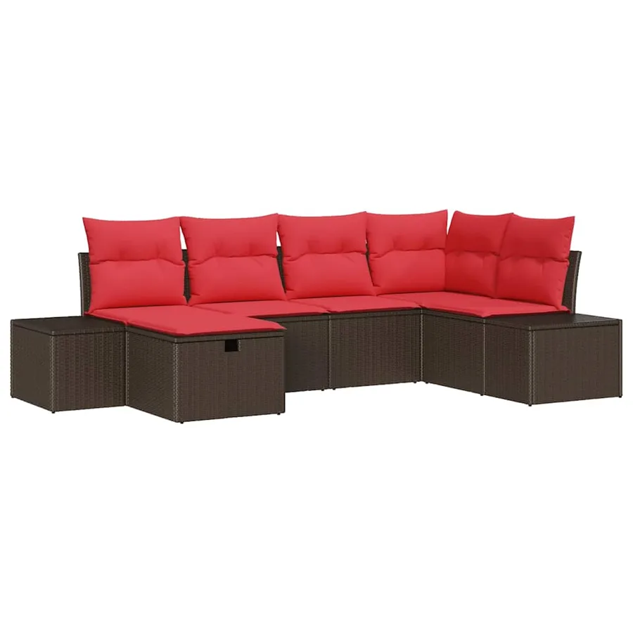 Ensemble de canapé de jardin 6 pcs Marron polyrotin - 2