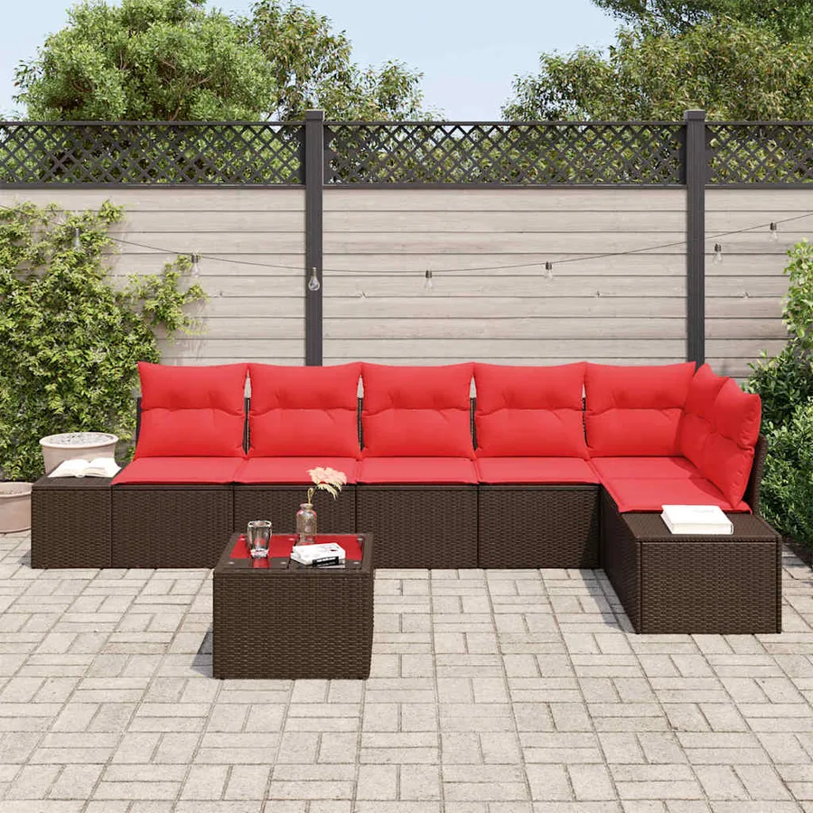 Ensemble de canapé de jardin 7 pcs Marron polyrotin - 3