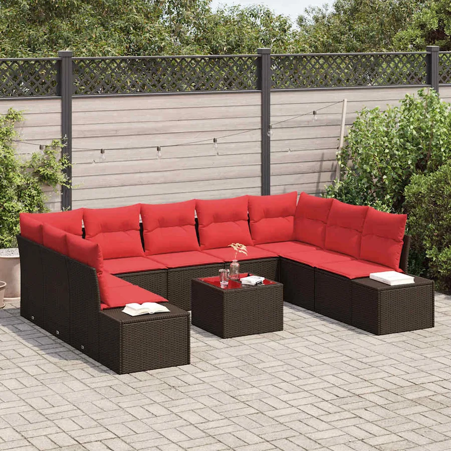 Ensemble de canapé de jardin 10 pcs Marron polyrotin - 3