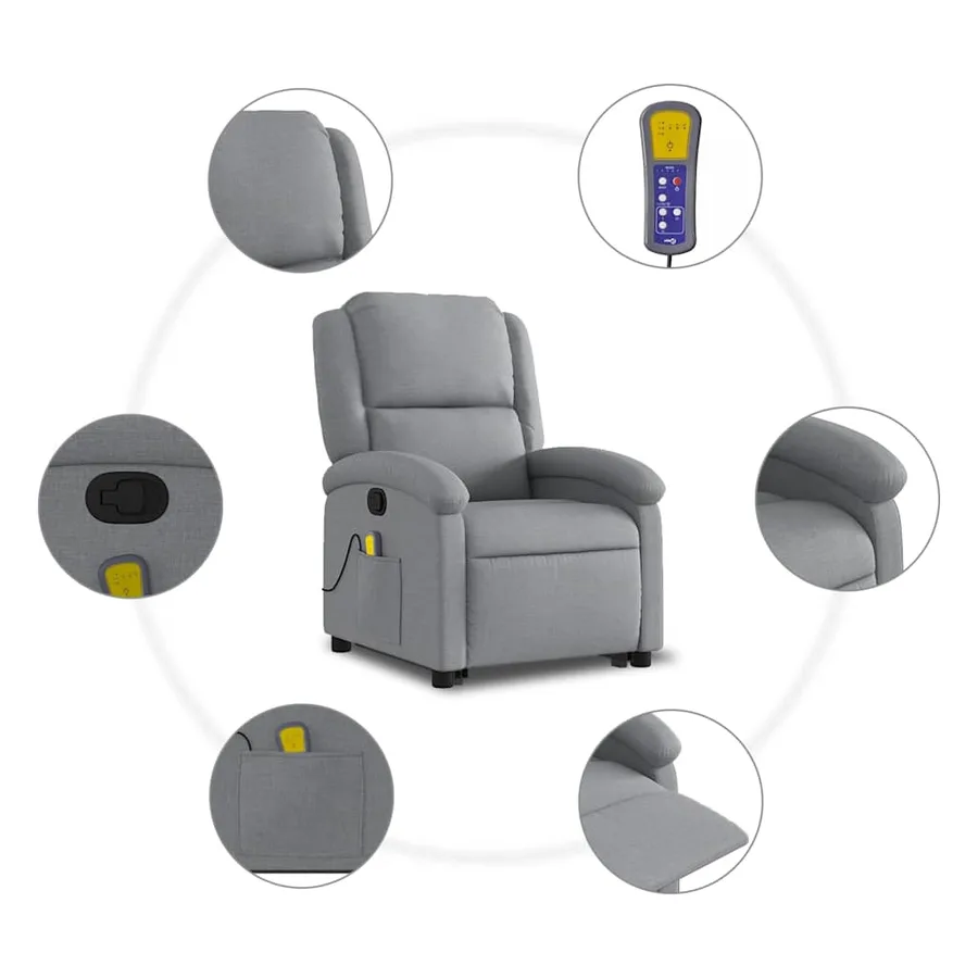 Fauteuil de massage inclinable Gris clair Tissu - 8