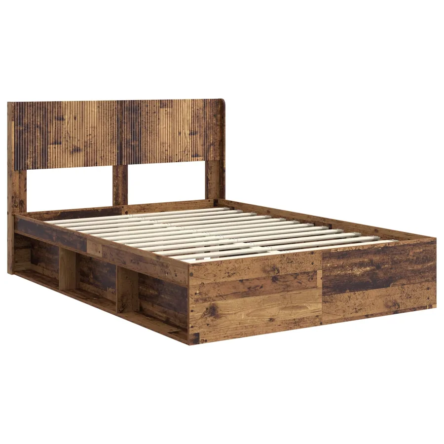 Cadre de lit avec rangement et tête de lit Bois ancien - 4