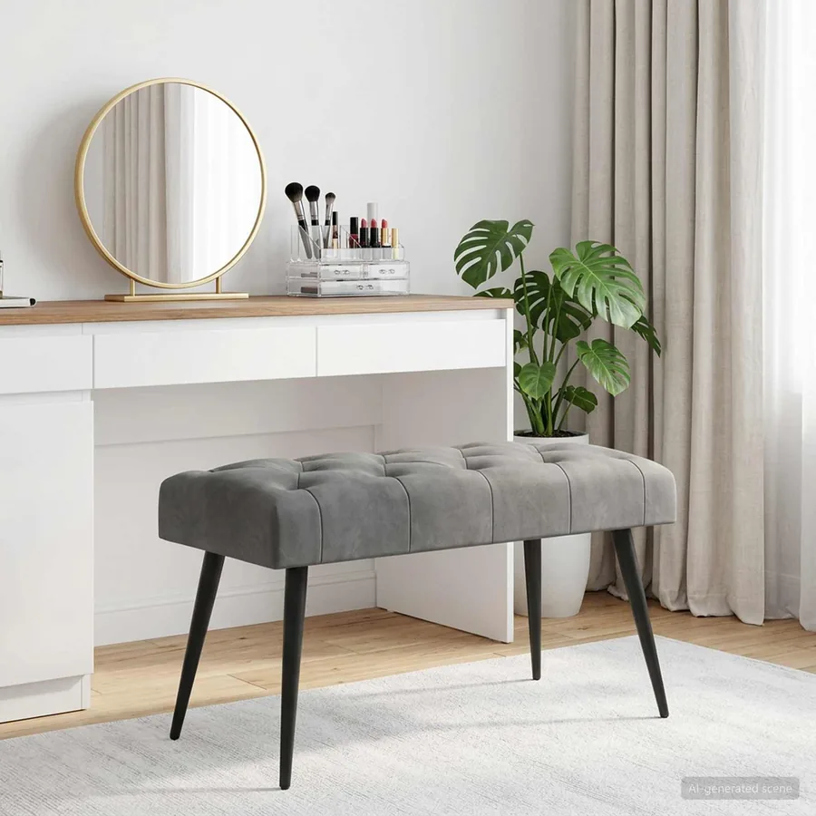 Banc avec capitonnage bouton Gris foncé 80 x 40 x 46 cm Velours