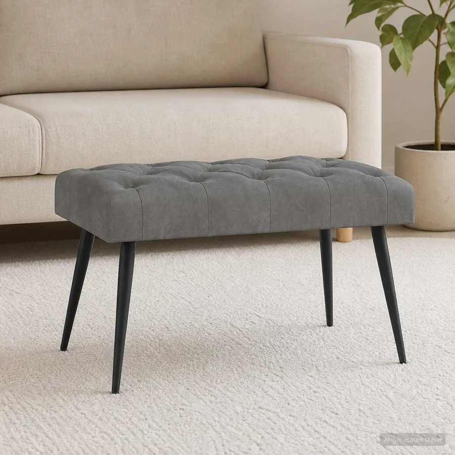 Banc avec capitonnage bouton Gris foncé 80 x 40 x 46 cm Velours - 3