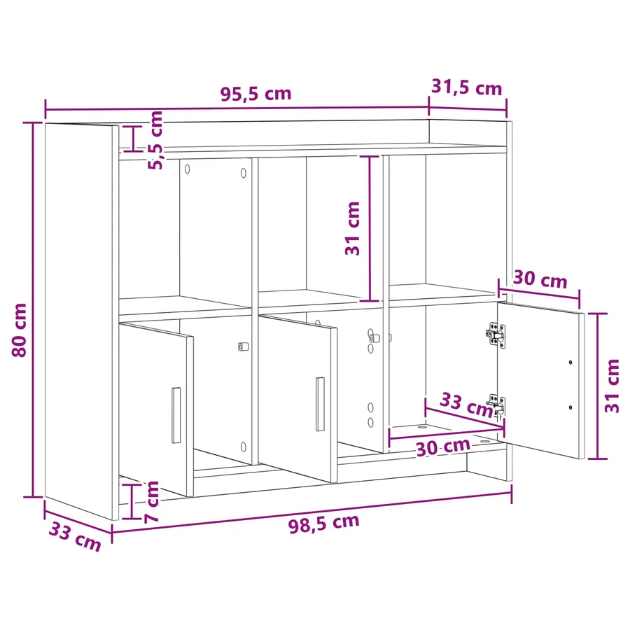 Buffet Blanc 98,5 x 33 x 80 cm Bois d'ingénierie - 10
